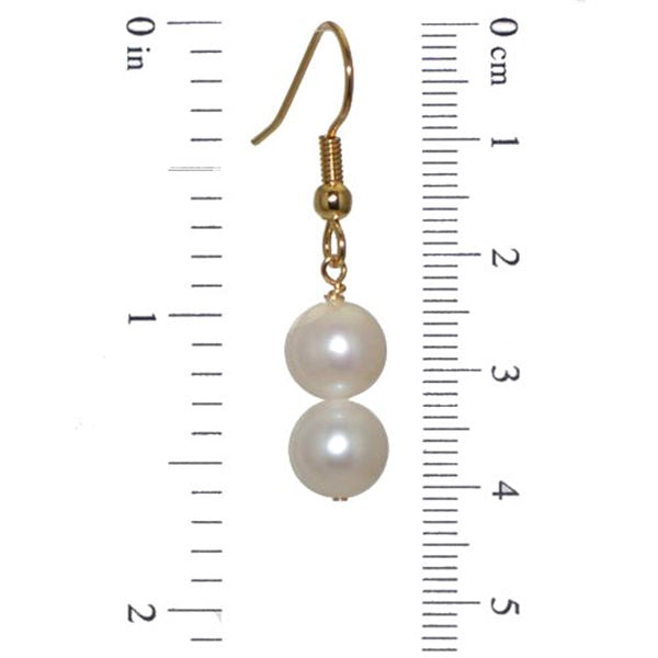 FRESCA DOUBLE Gold Plated 10mm Freshwater Pearl Hook Earrings