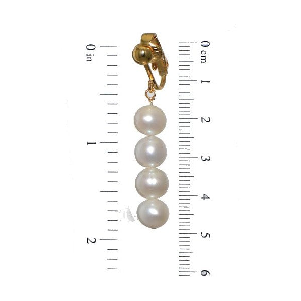 FRESCA QUAD Gold Plated 8mm Freshwater Pearl Clip On Earrings