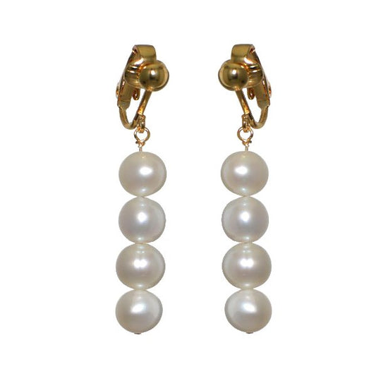 FRESCA QUAD Gold Plated 8mm Freshwater Pearl Clip On Earrings