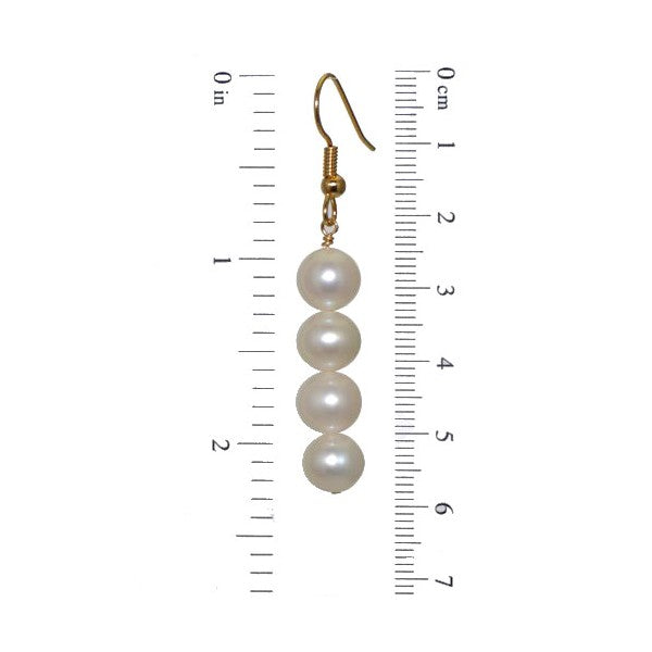 FRESCA QUAD Gold Plated 8mm Freshwater Pearl Hook Earrings