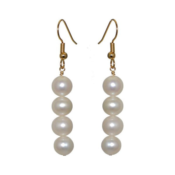 FRESCA QUAD Gold Plated 8mm Freshwater Pearl Hook Earrings