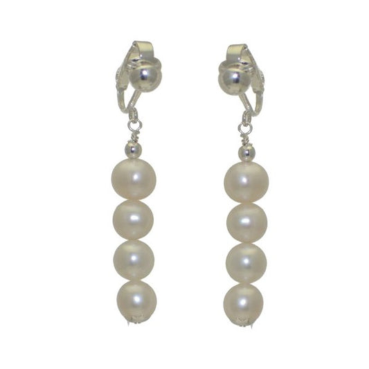 FRESCA QUAD Silver Plated 8mm Freshwater Pearl Clip On Earrings