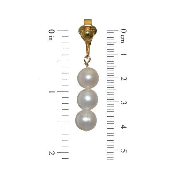 FRESCA TRIO Gold Plated 8mm Freshwater Pearl Clip On Earrings