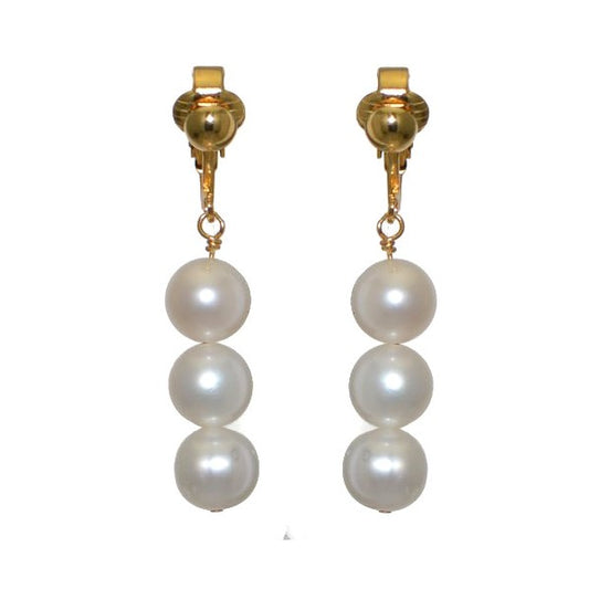 FRESCA TRIO Gold Plated 8mm Freshwater Pearl Clip On Earrings