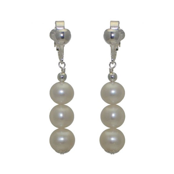FRESCA TRIO Silver Plated 8mm Freshwater Pearl Clip On Earrings