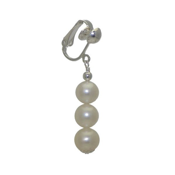 FRESCA TRIO Silver Plated 8mm Freshwater Pearl Clip On Earrings