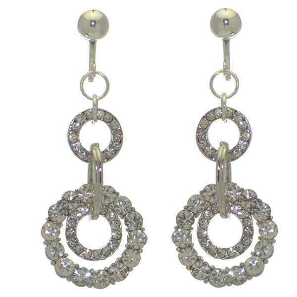 FRIEDA silver tone crystal hoop clip on earrings