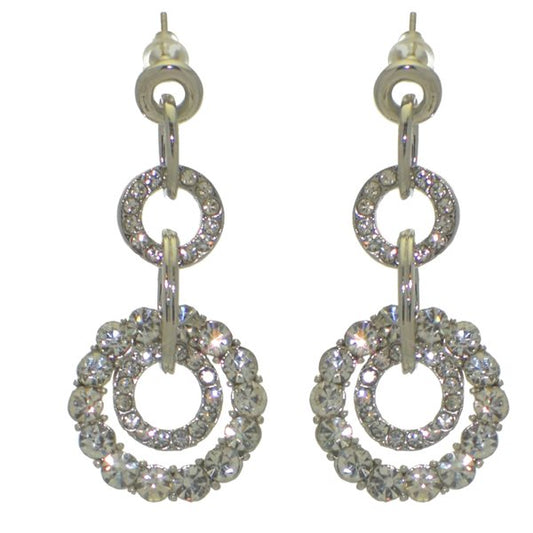 FRIEDA silver tone crystal hoop post earrings