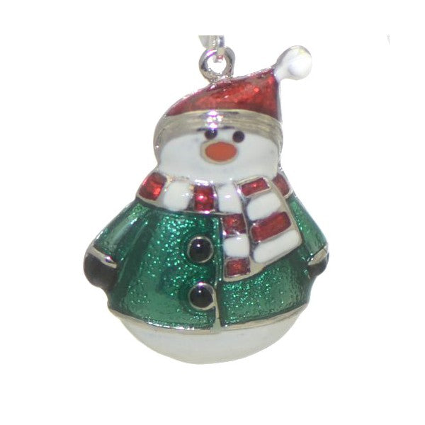 FROSTY Silver Plated Green and Red Snowman Clip On Earrings