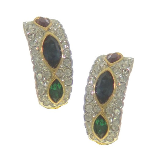 FULVIA gold Plated Multi Coloured Crystal Clip On Earrings