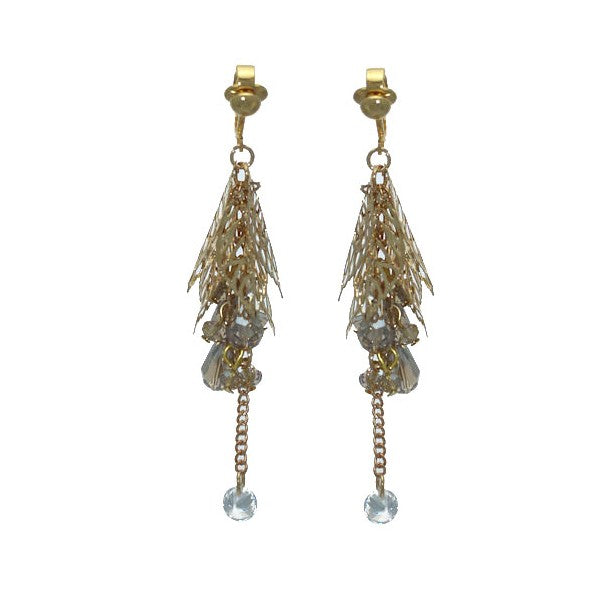 GALATEE Gold plated Leaves  Crystal Clip On Earrings