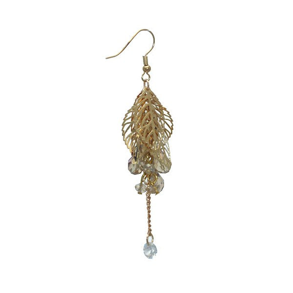 GALATEE Gold tone Leaves  Crystal Hook Earrings