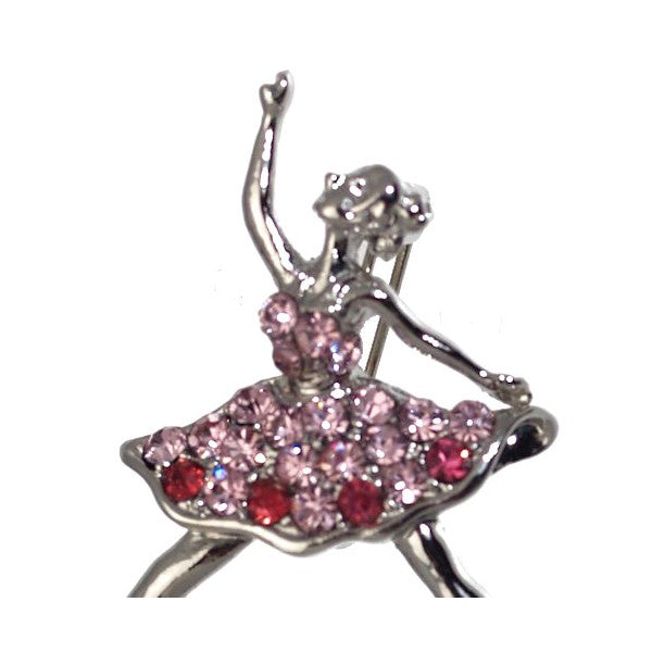 GALINA Silver Plated Pink Crystal Ballerina Brooch