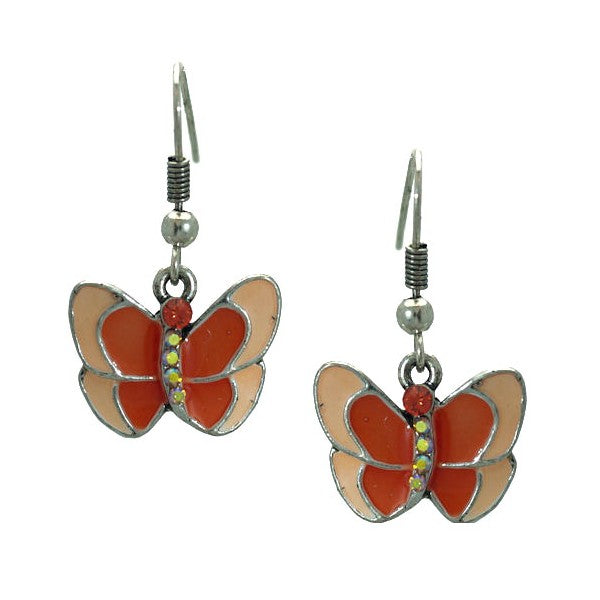 Gamma Silver tone Peach Crystal Butterfly Hook Earrings