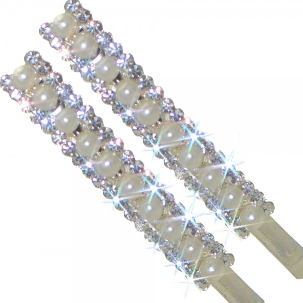 GENTIAN Pair Silver tone Crystal faux Pearl Hair Clips