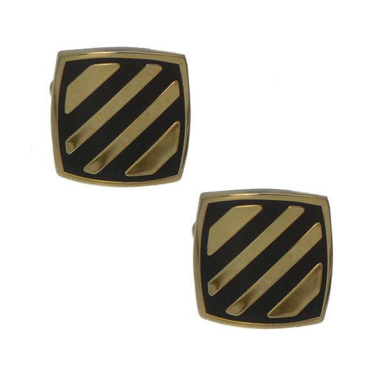 GEOFFREY Gold tone and Black Stripe Cufflinks