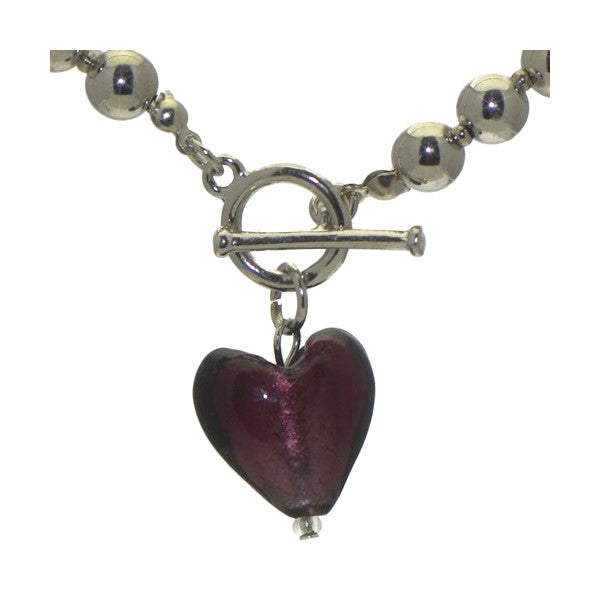 GEONNA Silver tone Ball Amethyst Heart T-Bar Necklace