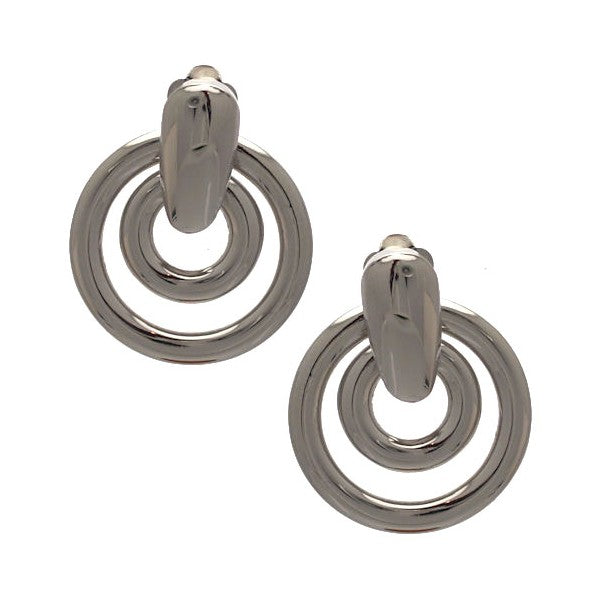 GEORGIANA Silver tone Double Hoop Clip On Earrings