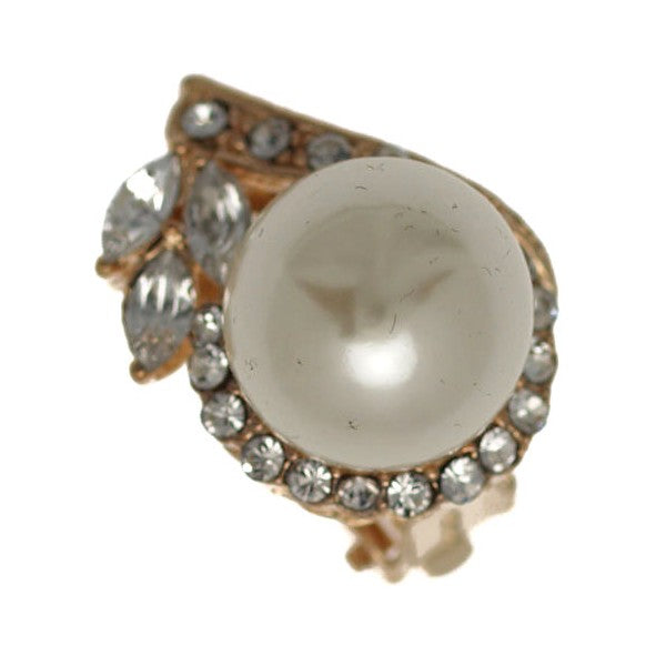 Gigi Gold tone Crystal Cream faux Pearl Clip On Earrings