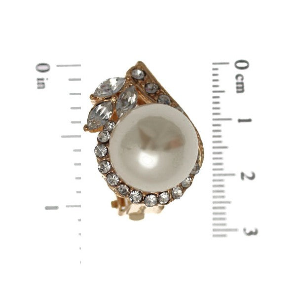 Gigi Gold tone Crystal Cream faux Pearl Clip On Earrings