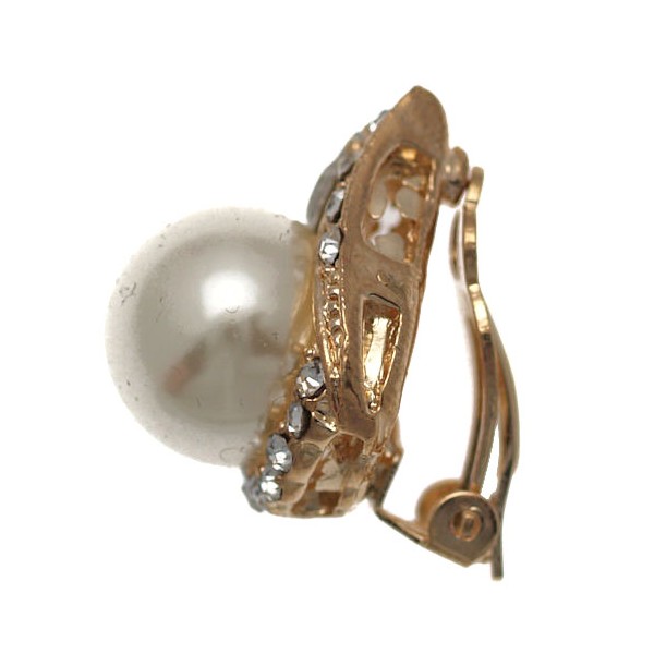 Gigi Gold tone Crystal Cream faux Pearl Clip On Earrings