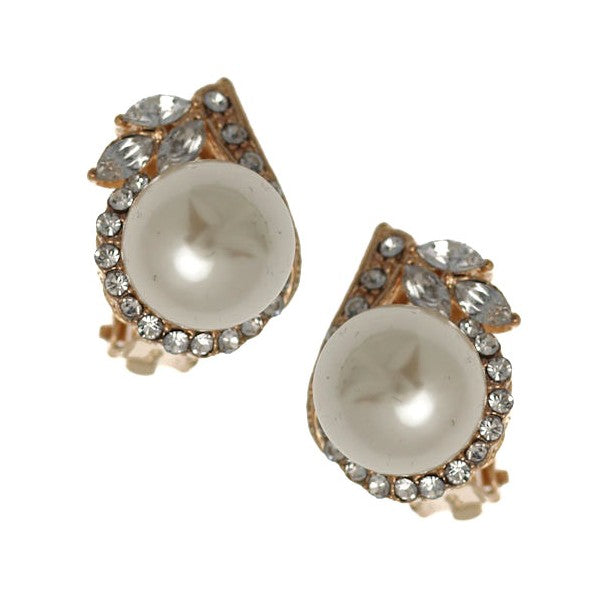 Gigi Gold tone Crystal Cream faux Pearl Clip On Earrings