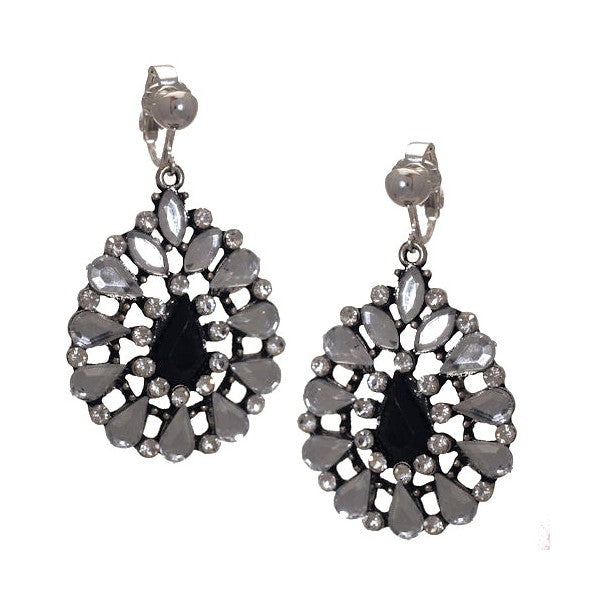 GINEVRA Silver plated Crystal Clip On Earrings