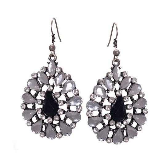 GINEVRA Silver tone Crystal Hook Earrings