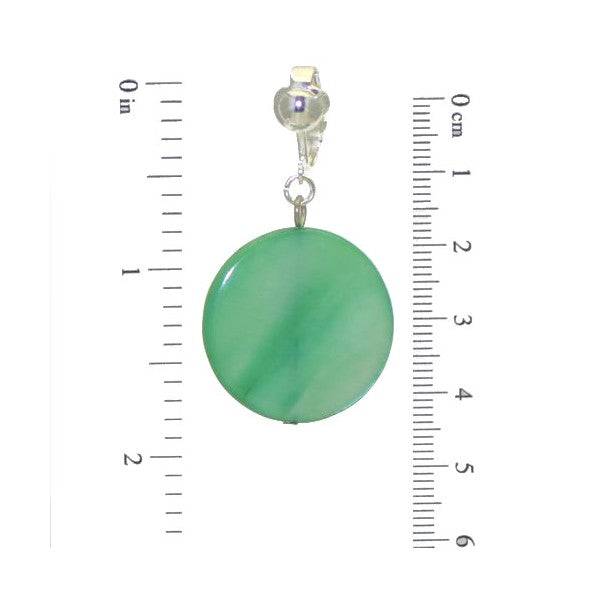 GIOLLA Silver plated 25mm Green Disk Clip On Earrings