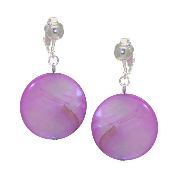 GIOLLA Silver plated 25mm Lilac Disk Clip On Earrings