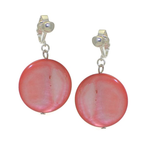 GIOLLA Silver plated 25mm Red Disk Clip On Earrings