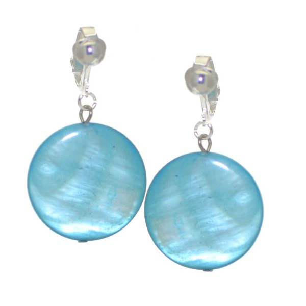 GIOLLA Silver plated 25mm Turquoise Disk Clip On Earrings