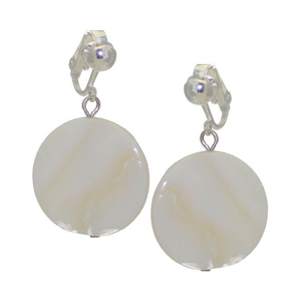 GIOLLA Silver plated 25mm White Disk Clip On Earrings