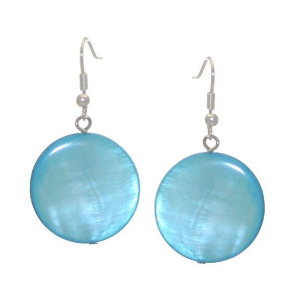 GIOLLA Silver tone 25mm Turquoise Disk Hook Earrings