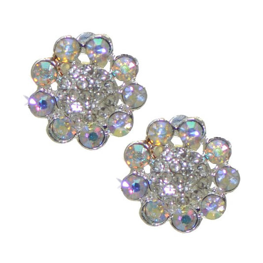 GLEDA Silver tone AB Crystal Clip On Earrings