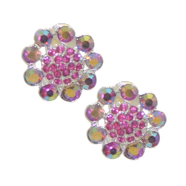 GLEDA Silver tone Pink Crystal Clip On Earrings