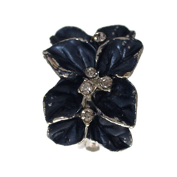 GLENDORA Silver tone Blue Flower Crystal Clip On Earrings