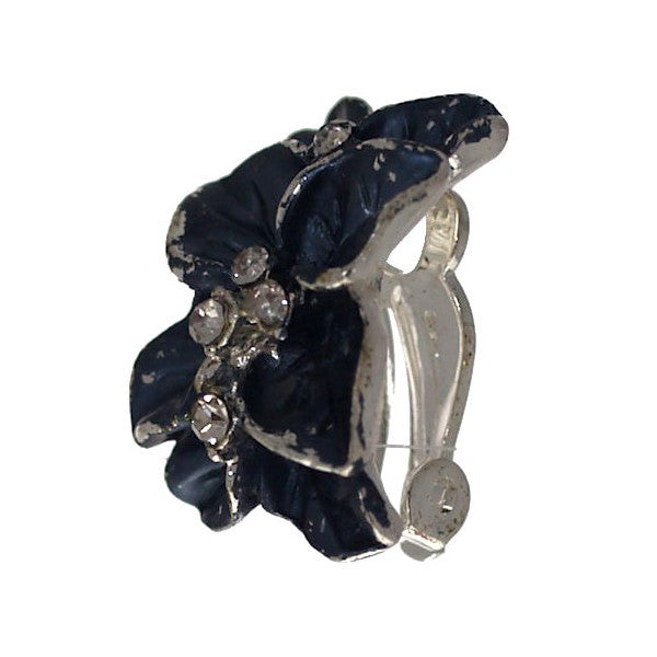 GLENDORA Silver tone Blue Flower Crystal Clip On Earrings