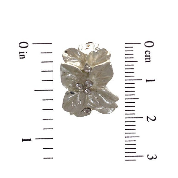 GLENDORA Silver tone White Flower Crystal Clip On Earrings