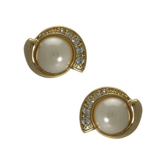 Graine Gold tone faux Pearl Crystal Post Earrings