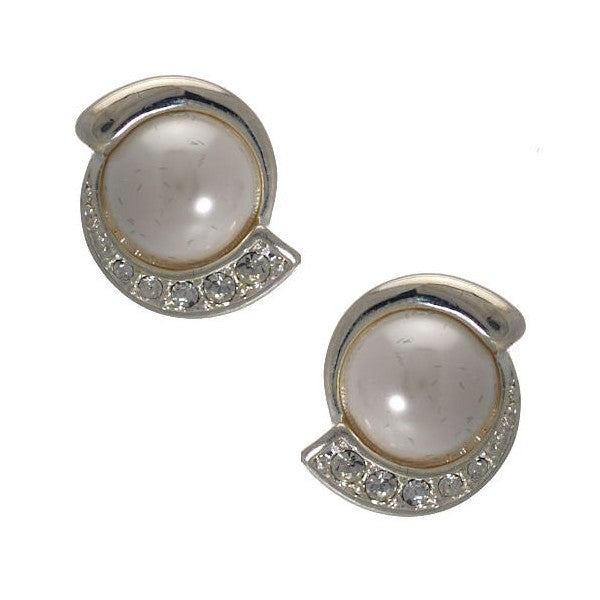 Graine Silver tone faux Pearl Crystal Post Earrings