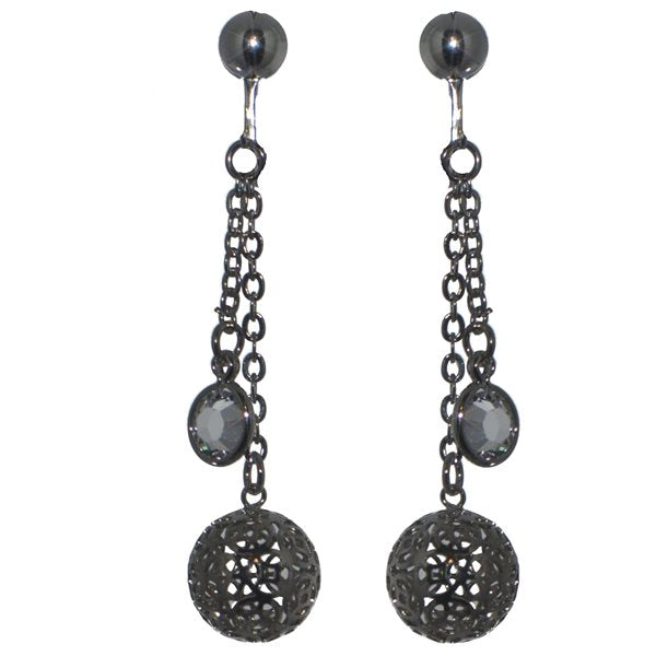 GRANUAILE Silver plated Cage Ball and Crystal Clip On Earrings