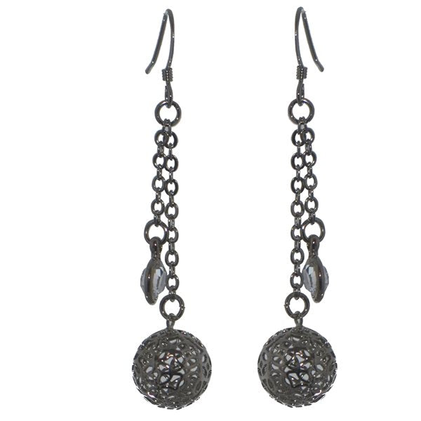 GRANUAILE Silver tone Cage Ball and Crystal Hook Earrings