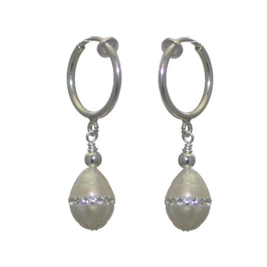 GWENDOLYN CERCEAU Silver Plated Freshwater Pearl with Crystals Clip On Earrings