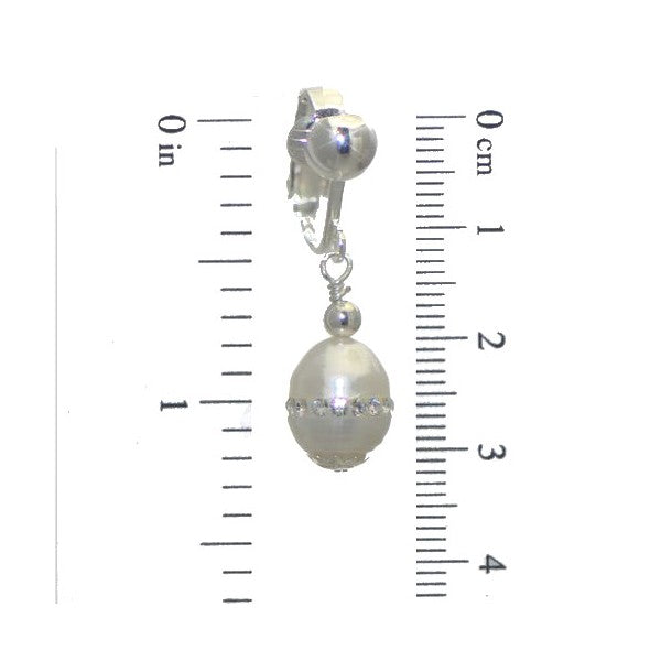 GWENDOLYN Silver Plated Freshwater Pearl with Crystals Clip On Earrings