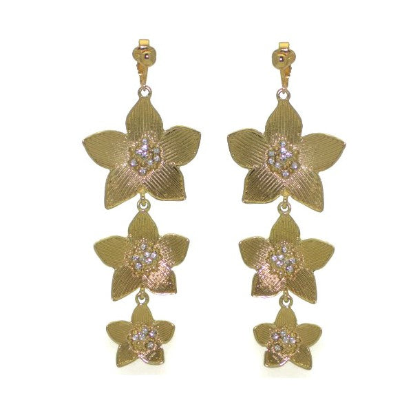 HADASSAH Gold tone Crystal Flower Cascade Clip On Earrings