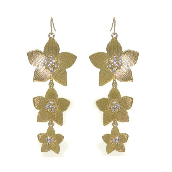 HADASSAH Gold tone Crystal Flower Cascade Hook Earrings