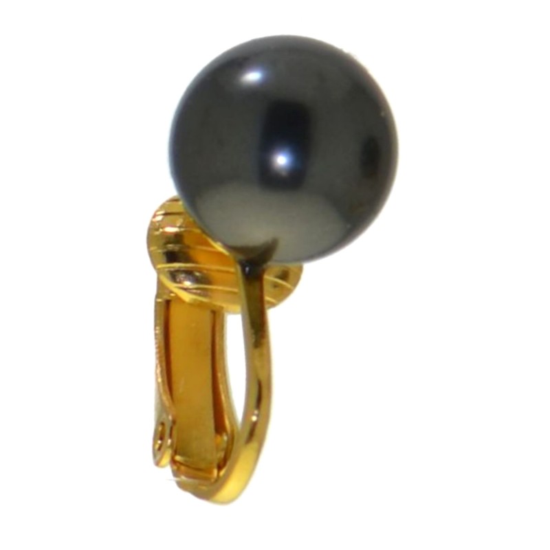 HADRIA 10mm gold plated black faux pearl clip on earrings