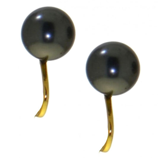 HADRIA 10mm gold plated black faux pearl clip on earrings