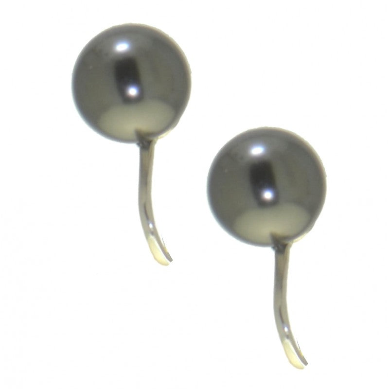 HADRIA 10mm silver plated dark grey faux pearl clip on earrings